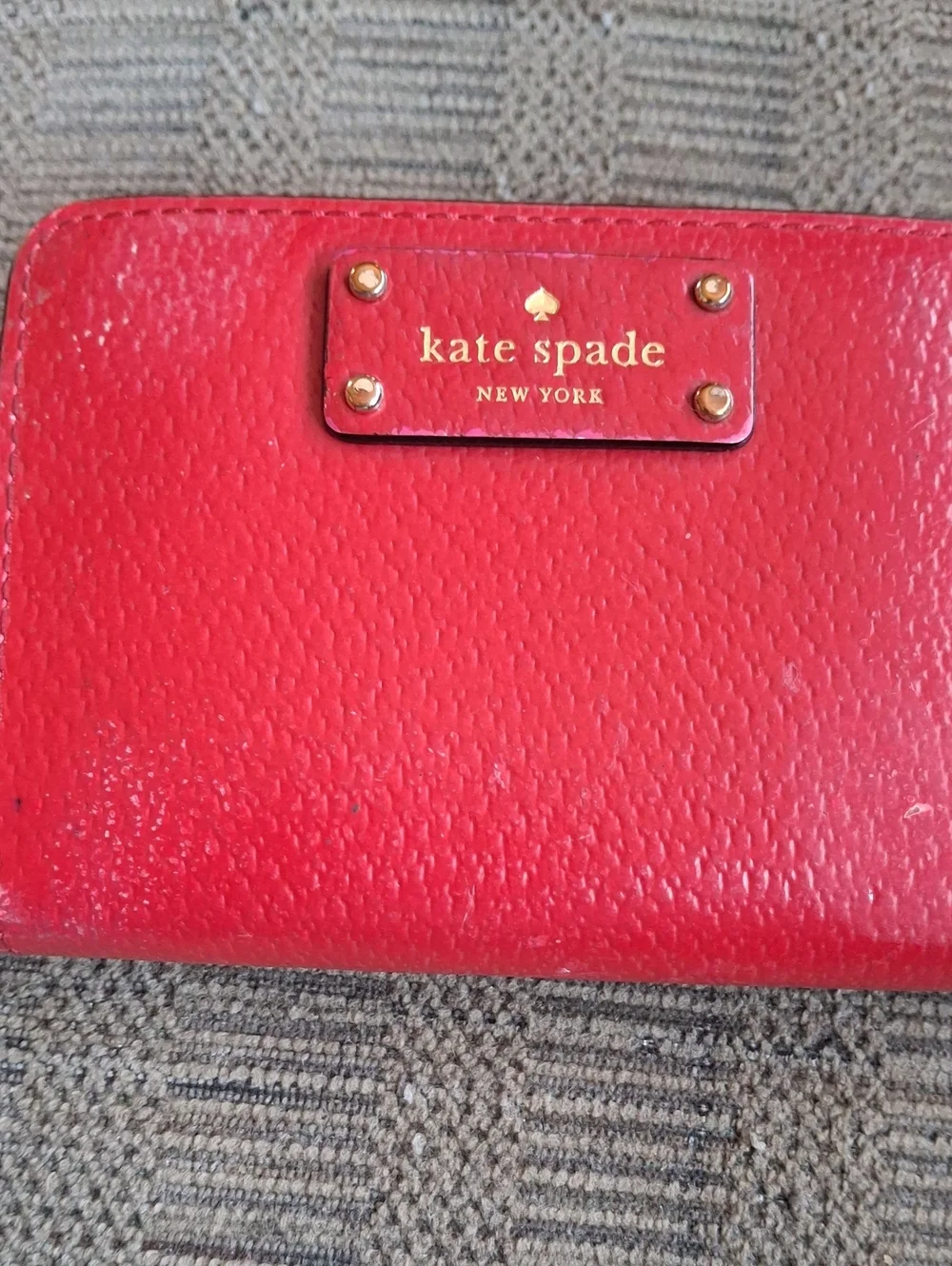 kate spade Red Textured Leather Zip Card Holder with Gold Logo